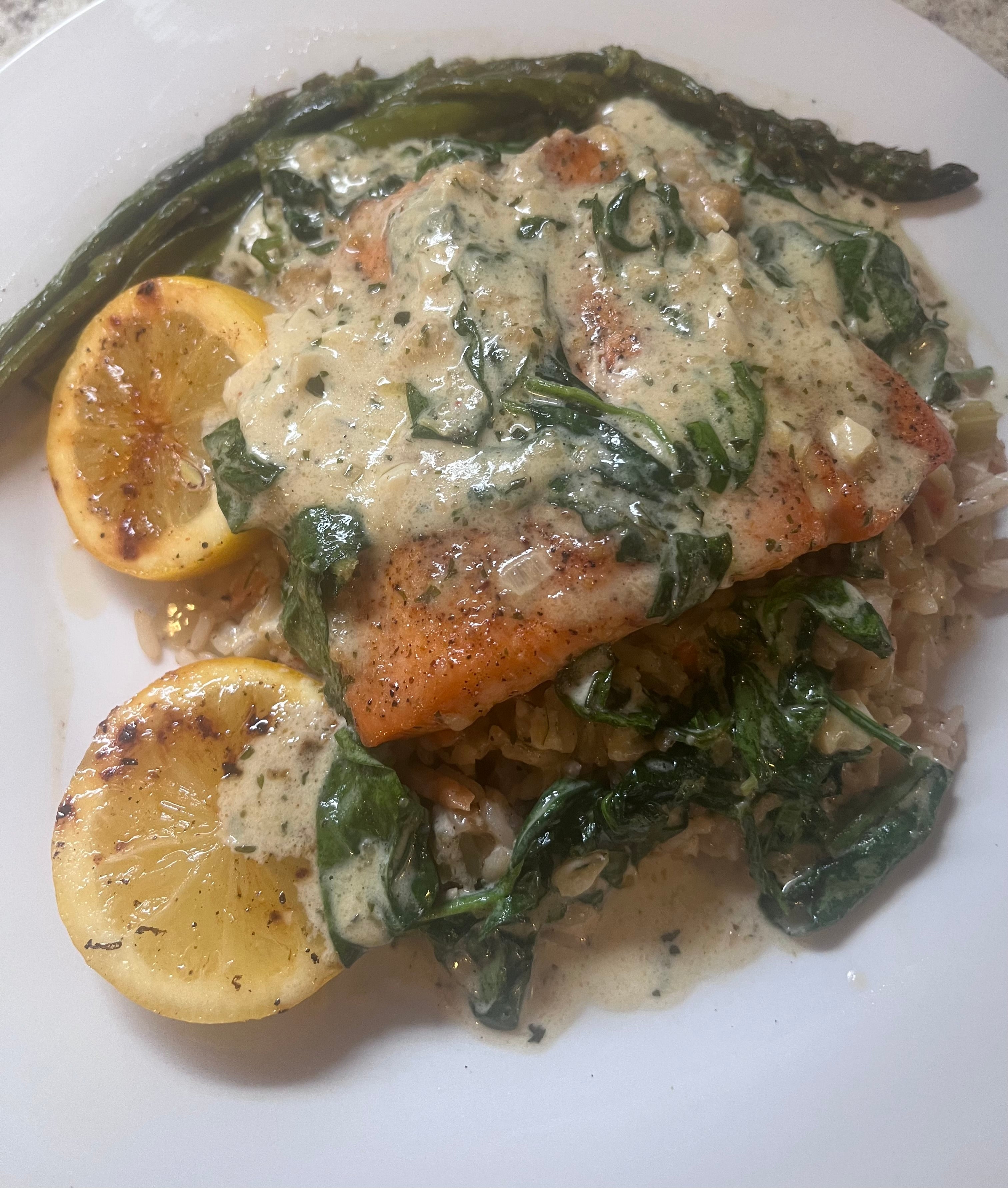 Salmon w/rice and asparagus